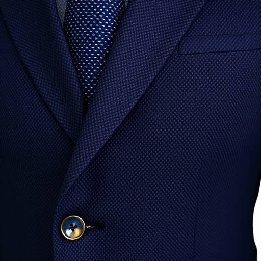 A rich navy blue bespoke suit featuring a subtle textured weave and elegant horn buttons.